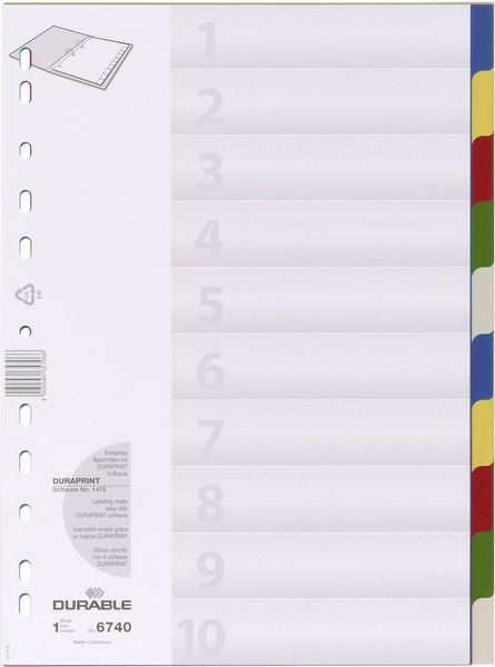 Produktbild: Durable 6740 Register DIN A4 blanko Polypropylen Mehrfarbig 10 Registerbl&auml;tter 674027