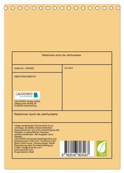 Produktbild: Reiterinnen durch die Jahrhunderte (Tischkalender 2027 DIN A5 hoch), CALVENDO Monatskalender