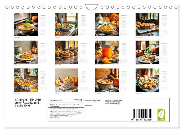 Produktbild: K&uuml;rbiszeit - Ein Jahr voller Rezepte und Inspirationen (Wandkalender 2026 DIN A4 quer), CALVENDO Monatskalender