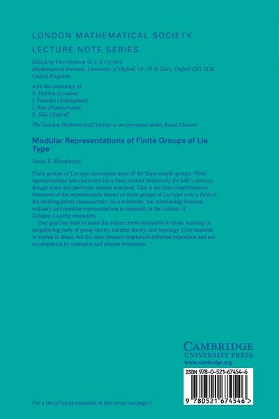 Produktbild: Modular Representations of Finite Groups of Lie Type