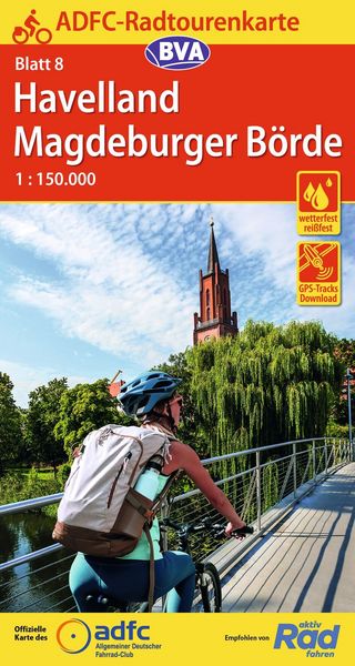 Produktbild: ADFC-Radtourenkarte 8 Havelland Magdeburger B&ouml;rde 1:150.000, rei&szlig;- und wetterfest, E-Bike geeignet, GPS-Tracks Download