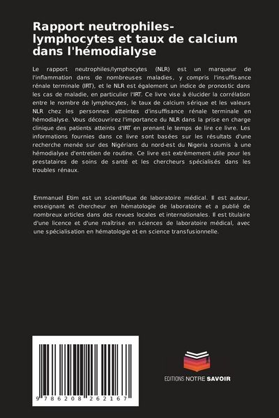 Produktbild: Rapport neutrophiles-lymphocytes et taux de calcium dans l'h&eacute;modialyse