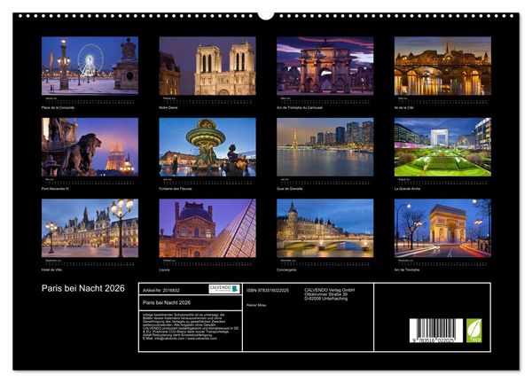 Produktbild: Paris bei Nacht 2026 (hochwertiger Premium Wandkalender 2026 DIN A2 quer), Kunstdruck in Hochglanz