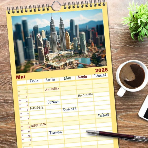 Produktbild: Familienplaner 2026 - Urlaub in Miniatur mit 5 Spalten (Wandkalender, 21 x 45 cm) CALVENDO