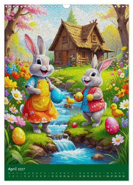 Produktbild: Osterhasen im Jahreskreis 12 Monate Hasenquatsch (Wandkalender 2027 DIN A3 hoch), CALVENDO Monatskalender