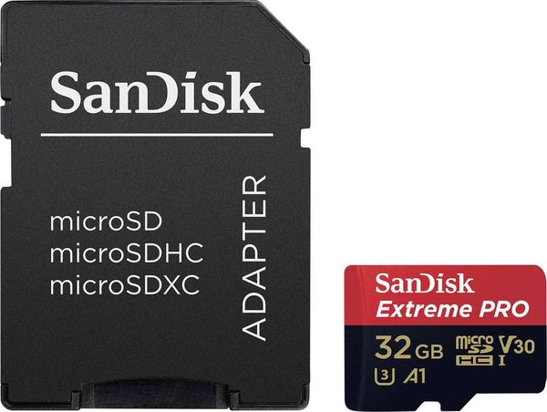 SanDisk Extreme® Pro microSDHC-Karte 32 GB Class 10, UHS-I, UHS-Class 3, v30 Video Speed Class inkl. SD-Adapter, A1-Leis