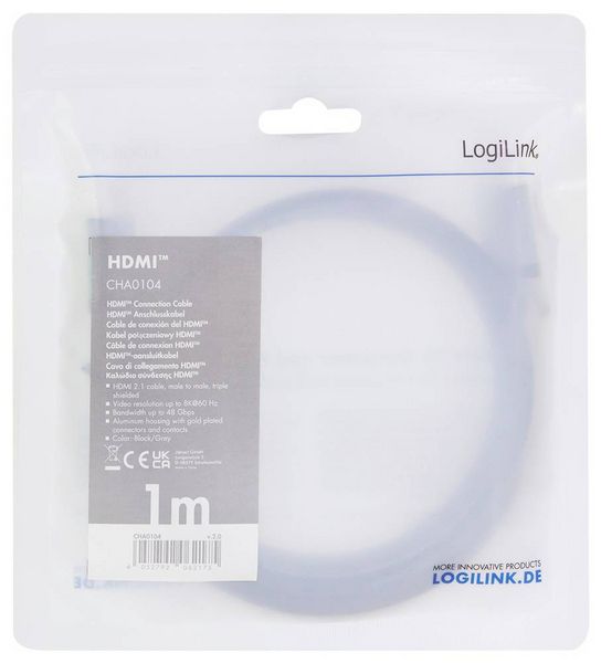 Produktbild: LogiLink HDMI AV Anschlusskabel [1x HDMI-Stecker - 1x HDMI-Stecker] 1m Schwarz-Grau