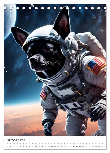 Produktbild: Chihuahua Abenteuer im Weltraum (Tischkalender 2026 DIN A5 hoch), CALVENDO Monatskalender