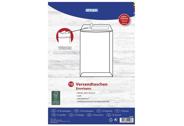 Produktbild: Stylex Versandtaschen, DIN B4, haftklebend, 10 St&uuml;ck