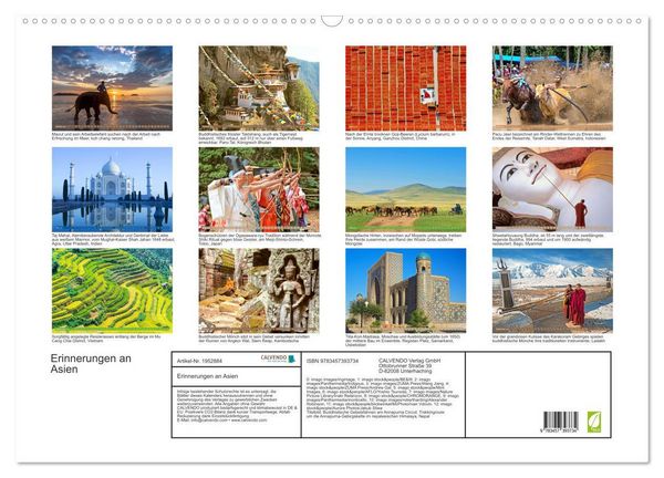 Produktbild: Erinnerungen an Asien (Wandkalender 2026 DIN A2 quer), CALVENDO Monatskalender