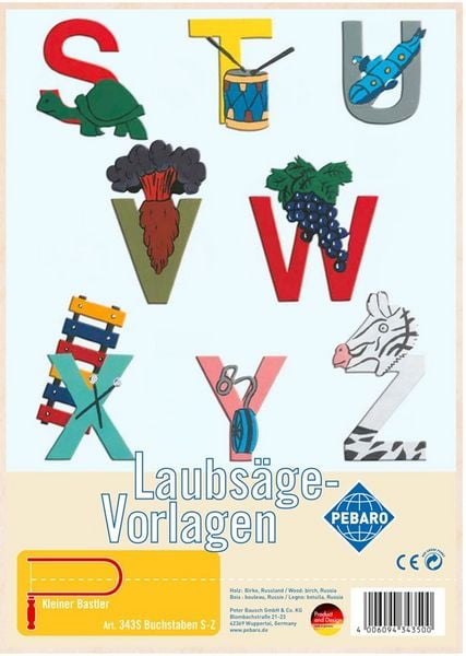 PEBARO 343S - Laubsägevorlage Buchstaben S-Z, 1 Platte, Größe DIN A4