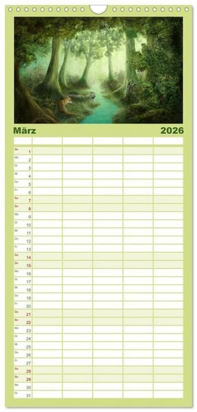 Produktbild: Familienplaner 2026 - Geheimnisse des alten Waldes mit 5 Spalten (Wandkalender, 21 x 45 cm) CALVENDO