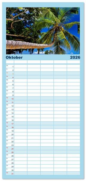 Produktbild: Familienplaner 2026 - Die Seychellen - ganz nah am Paradies mit 5 Spalten (Wandkalender, 21 x 45 cm) CALVENDO