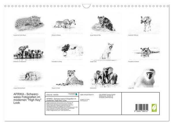 Produktbild: AFRIKA - Schwarz-weiss Fotografien im modernen "High Key" Look (Wandkalender 2026 DIN A3 quer), CALVENDO Monatskalender