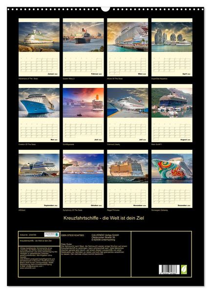 Produktbild: Kreuzfahrtschiffe - die Welt ist dein Ziel (Wandkalender 2026 DIN A2 hoch), CALVENDO Monatskalender