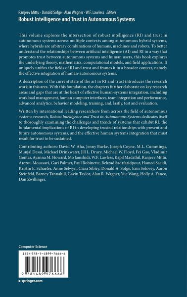 Produktbild: Robust Intelligence and Trust in Autonomous Systems