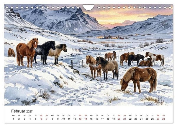 Produktbild: Magie der Islandpferde im Aquarellstil (Wandkalender 2027 DIN A4 quer), CALVENDO Monatskalender