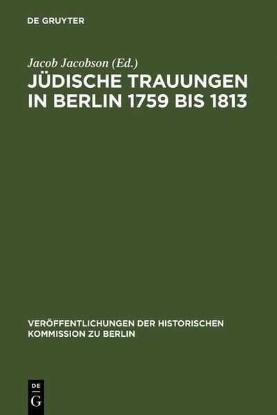 Produktbild: J&uuml;dische Trauungen in Berlin 1759 bis 1813