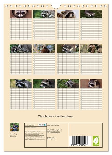 Produktbild: Waschb&auml;ren Familienplaner (Wandkalender 2026 DIN A4 hoch), CALVENDO Monatskalender