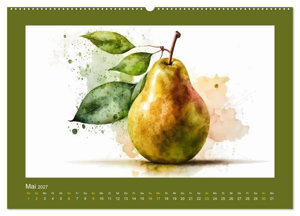Produktbild: Fr&uuml;chte in Wasserfarben - Fruchtige KI-Kunst f&uuml;r das ganze Jahr (hochwertiger Premium Wandkalender 2027 DIN A2 quer), Kunstdruck in Hochglanz