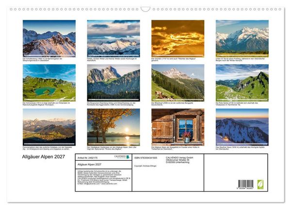 Produktbild: Allg&auml;uer Alpen 2027 (Wandkalender 2027 DIN A2 quer), CALVENDO Monatskalender