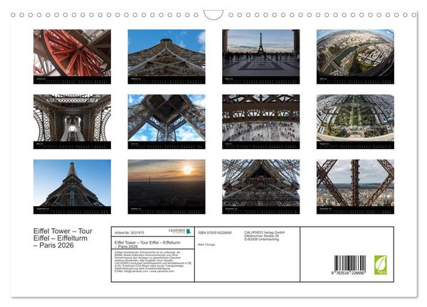 Produktbild: Eiffel Tower &ndash; Tour Eiffel &ndash; Eiffelturm &ndash; Paris 2026 (Wandkalender 2026 DIN A3 quer), CALVENDO Monatskalender