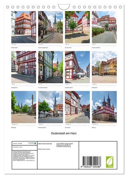 Produktbild: Duderstadt am Harz (Wandkalender 2026 DIN A4 hoch), CALVENDO Monatskalender
