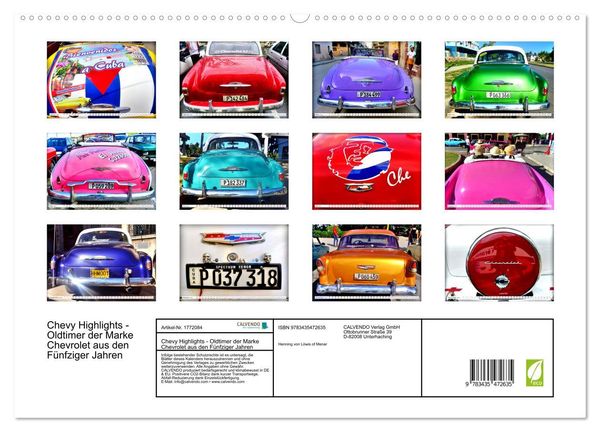 Produktbild: Chevy Highlights - Oldtimer der Marke Chevrolet aus den F&uuml;nfziger Jahren (hochwertiger Premium Wandkalender 2025 DIN A2 quer), Kunstdruck in Hochglanz