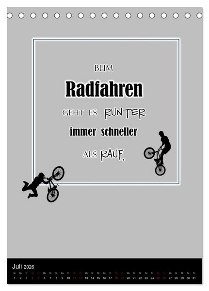 Produktbild: Markante, freche Spr&uuml;che rund ums Radfahren (Tischkalender 2026 DIN A5 hoch), CALVENDO Monatskalender