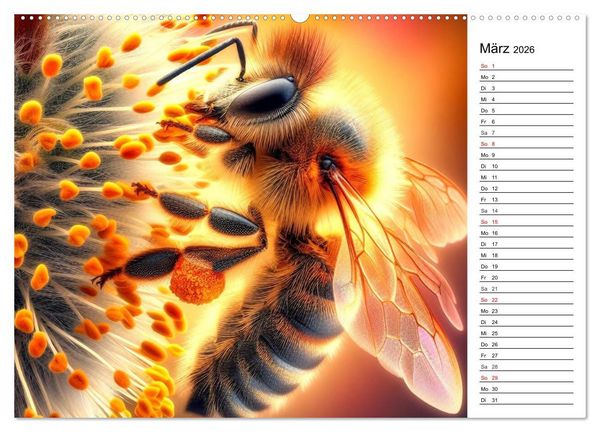 Produktbild: Biene auf Bl&uuml;te - Faszinierende Details durch k&uuml;nstliche Intelligenz (hochwertiger Premium Wandkalender 2026 DIN A2 quer), Kunstdruck in Hochglanz