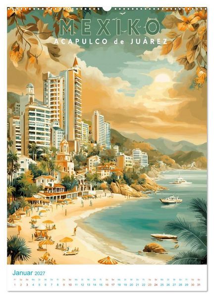 Produktbild: Mexiko - Old School Poster Style (hochwertiger Premium Wandkalender 2027 DIN A2 hoch), Kunstdruck in Hochglanz