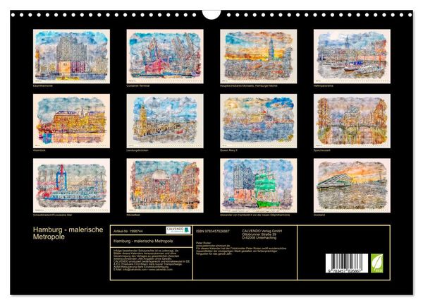 Produktbild: Hamburg - malerische Metropole (Wandkalender 2026 DIN A3 quer), CALVENDO Monatskalender