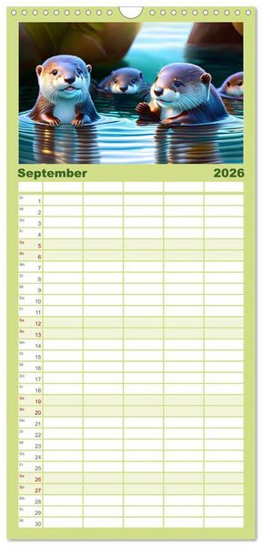 Produktbild: Familienplaner 2026 - Niedliche Fischotter begleiten dich durch das Jahr mit 5 Spalten (Wandkalender, 21 x 45 cm) CALVENDO