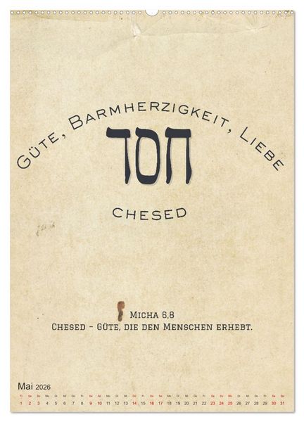 Produktbild: Hebr&auml;ische Lettern - Worte voller Licht und Weisheit (Wandkalender 2026 DIN A2 hoch), CALVENDO Monatskalender