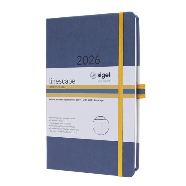 Produktbild: SIGEL L2606 Wochenkalender Linescape 2026, ca. A5, blau, gelb
