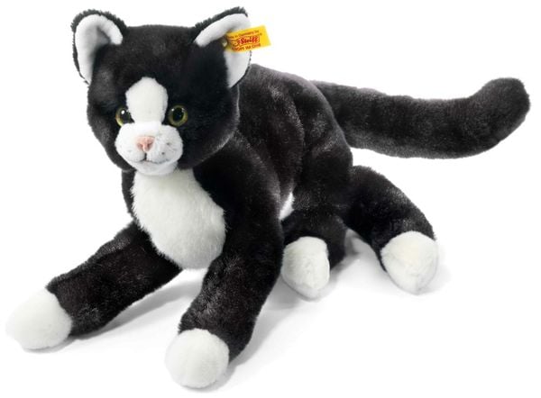 Produktbild: Steiff 099366 - Mimmi Schlenker-Katze, liegend, schwarz/wei&szlig;, Webpelz, 30 cm
