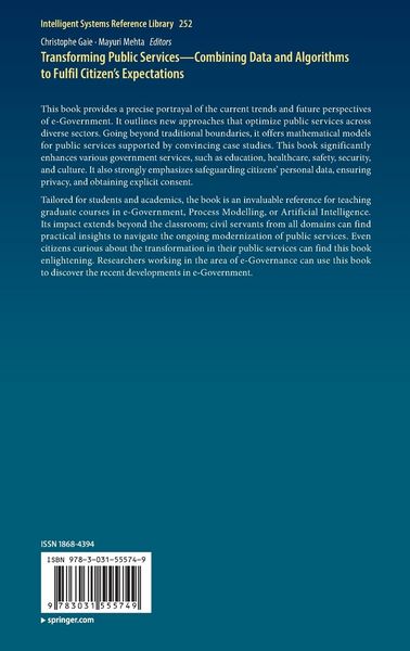 Produktbild: Transforming Public Services&mdash;Combining Data and Algorithms to Fulfil Citizen&rsquo;s Expectations