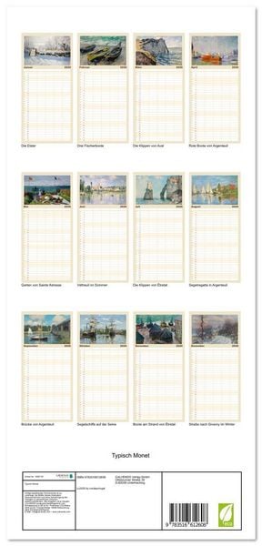 Produktbild: Familienplaner 2026 - Typisch Monet mit 5 Spalten (Wandkalender, 21 x 45 cm) CALVENDO