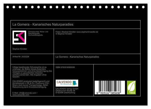 Produktbild: La Gomera - Kanarisches Naturparadies (Tischkalender 2026 DIN A5 quer), CALVENDO Monatskalender