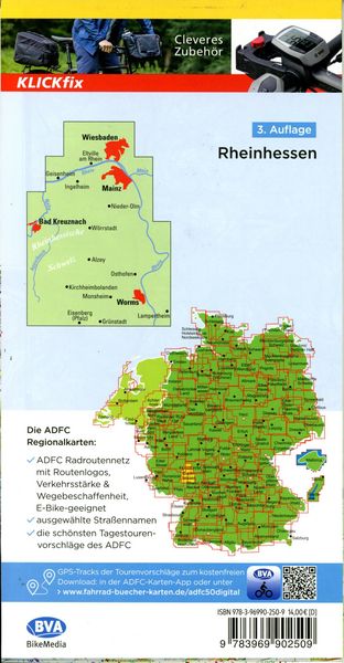 Produktbild: ADFC-Regionalkarte Rheinhessen, 1:50.000, mit Tagestourenvorschlägen, reiß- und wetterfest, E-Bike-geeignet, GPS-Tracks Download