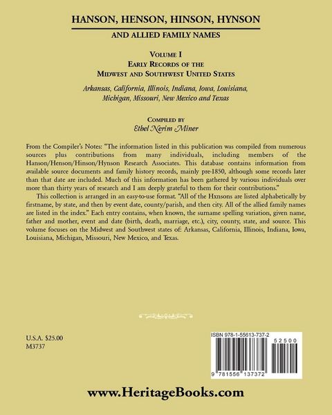 Produktbild: Hanson, Henson, Hinson, Hynson, and Allied Family Names, Volume 1