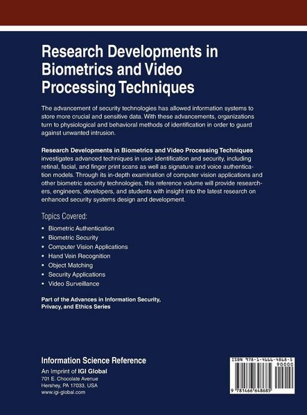 Produktbild: Research Developments in Biometrics and Video Processing Techniques