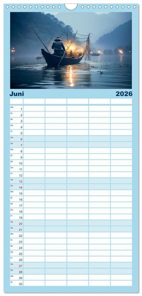 Produktbild: Familienplaner 2026 - Angeln und Fischen Impressionen mit 5 Spalten (Wandkalender, 21 x 45 cm) CALVENDO