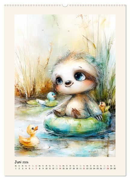 Produktbild: Liebenswerte Faultiere. Vertr&auml;umte Illustrationen in zarten Farben (hochwertiger Premium Wandkalender 2026 DIN A2 hoch), Kunstdruck in Hochglanz