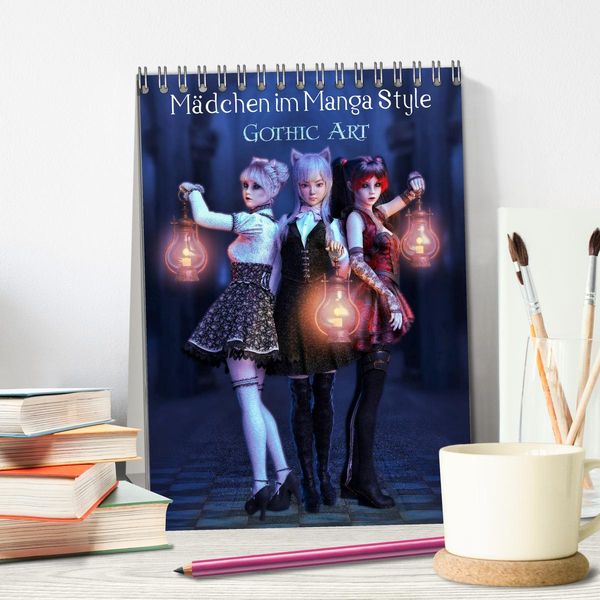 Produktbild: M&auml;dchen im Manga Style (Gothic Art) (Tischkalender 2026 DIN A5 hoch), CALVENDO Monatskalender