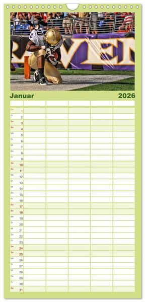 Produktbild: Familienplaner 2026 - American Football - athletisch und riskant mit 5 Spalten (Wandkalender, 21 x 45 cm) CALVENDO