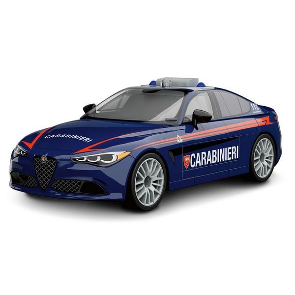 Produktbild: COBI-24654 - Alfa Romeo Giulia Quadrifoglio Carabinieri, Bausatz 1:35, 99 Klemmbausteine