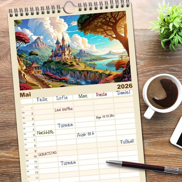 Produktbild: Familienplaner 2026 - Reise in einer M&auml;rchenwelt mit 5 Spalten (Wandkalender, 21 x 45 cm) CALVENDO