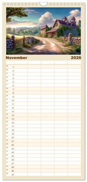 Produktbild: Familienplaner 2026 - Landschaft romantisch gesehen mit 5 Spalten (Wandkalender, 21 x 45 cm) CALVENDO