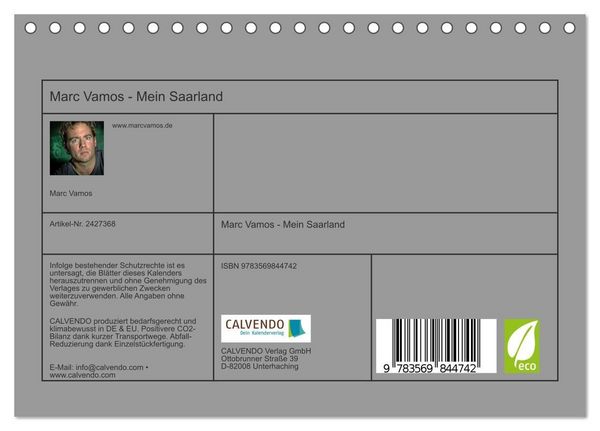 Produktbild: Marc Vamos - Mein Saarland (Tischkalender 2027 DIN A5 quer), CALVENDO Monatskalender